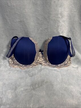 Victoria's Secret Navy Push-Up Bra with Cream Lace